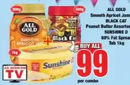Boxer ALL GOLD Smooth Apricot Jam + Black Cat Peanut Butter Assorted + Sunshine D 60% Fat Spread offer