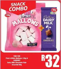 Boxer Cadbury - yum fun pink & white mallows & dairy milk chocolate slab offer