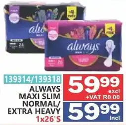 Arrow Cash And Carry ALWAYS MAXI SLIM NORMAL/EXTRA HEAVY offer