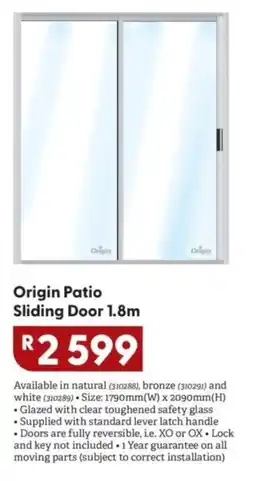 Brights Hardware Origin Patio Sliding Door 1.8m offer