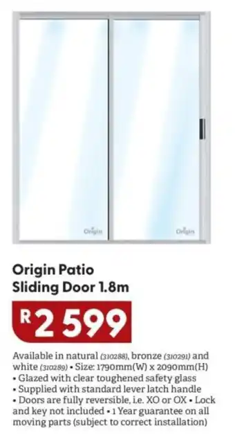 Origin Patio Sliding Door 1.8m