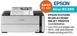 Expert EPSON ECOTANK M1180 A4 MONO INKJET PRINTER offer