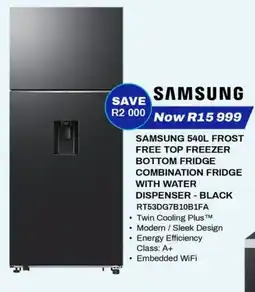 Expert SAMSUNG 540L FROST FREE TOP FREEZER BOTTOM FRIDGE COMBINATION FRIDGE WITH WATER DISPENSER - BLACK offer