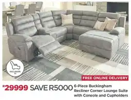 House & Home 6-Piece Buckingham Recliner Corner Lounge Suite with Console and Cupholders offer