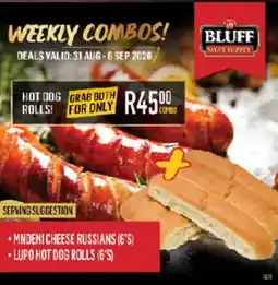 Bluff Meat Supply Mndeni cheese russians + lupo hot dog rolls offer