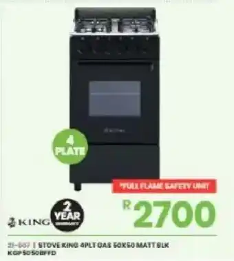 Stove King 4PLT Gas 50x50 Matt Blk