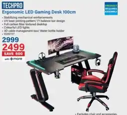 Incredible Connection TECHPRO Ergonomic LED Gaming Desk 100cm offer