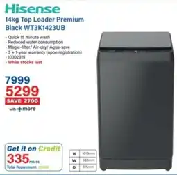 Incredible Connection Hisense 14kg Top Loader Premium Black offer
