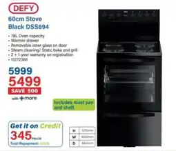 Incredible Connection DEFY 60cm Stove Black DSS694 offer