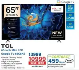 Incredible Connection TCL 65-inch Mini LED Google TV-65C6KS offer