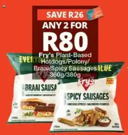 Checkers Fry's Plant-Based Hotdogs/Polony/Braai/Spicy Sausages offer