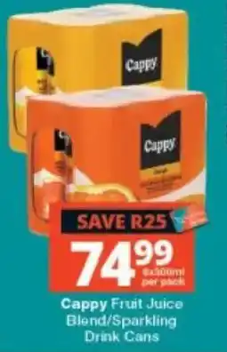 Checkers Cappy Fruit Juice Blend/Sparkling Drink Cans offer