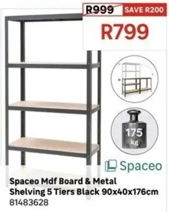 Spaceo Mdf Board & Metal Shelving 5 Tiers Black