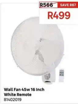Leroy Merlin Wall Fan 45w 16 Inch White Remote offer