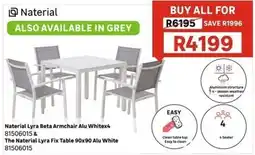 Leroy Merlin Naterial Lyra Beta Armchair Alu Whitex4 & The Naterial Lyra Fix Table 90x90 Alu White offer