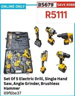 Leroy Merlin Set Of 5 Electric Drill, Single Hand Saw, Angle Grinder, Brushless Hammer offer