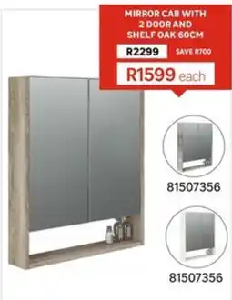 Leroy Merlin Mirror Cab with 2 Door and Shelf Oak 60cm offer