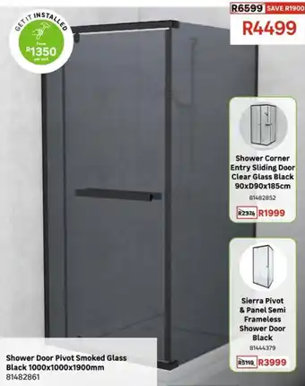 Shower Door Pivot Smoked Glass Black