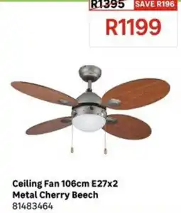 Leroy Merlin Ceiling Fan 106cm E27x2 Metal Cherry Beech offer