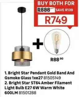 Leroy Merlin Bright Star Pendant Gold Band And Gsmoke Glass offer