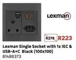 Leroy Merlin Lexman Single Socket with 1x IEC & USB-A+C Black offer