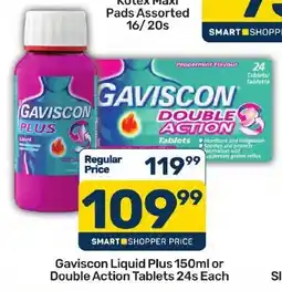 Pick n Pay Hypermarket Gaviscon Liquid Plus or Gaviscon Double Action Tablets offer