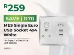 Agrimark MES Single Euro USB Socket 4x4 White offer