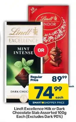 Pick n Pay Hypermarket Lindt Excellence Milk or Dark Chocolate Slab Assorted offer
