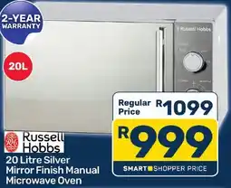 Pick n Pay Hypermarket Russell Hobbs 20 Litre Silver Mirror Finish Manual Microwave Oven offer