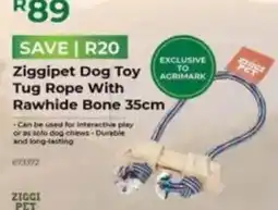 Agrimark Ziggi Pet Dog Toy Tug Rope With Rawhide Bone 35cm offer