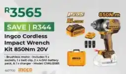 Agrimark Ingco Cordless Impact Wrench Kit 850Nm 20V offer