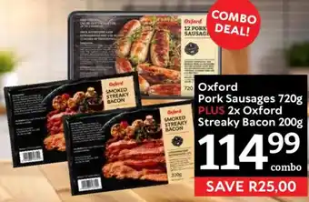 Oxford Freshmarket Oxford Pork Sausages PLUS Oxford Streaky Bacon offer