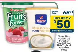 Pick n Pay Clover Bliss, Fruits of the Forest or Double Cream Plain Yoghurt Assorted 500g offer