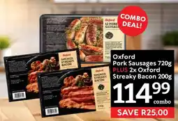 Oxford Freshmarket Oxford Pork Sausages plus Oxford Streaky Bacon offer