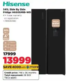 HiFi Corp Hisense 541L Side By Side Fridge H680SMIB-WD offer