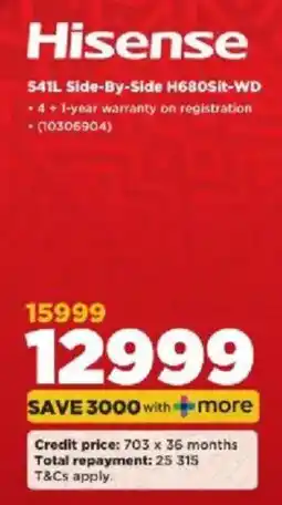 HiFi Corp Hisense 541L Side-By-Side H680Sit-WD offer
