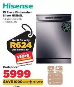 HiFi Corp Hisense 15 Place Dishwasher Silver H15DSL offer
