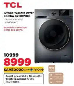 HiFi Corp TCL 10/6kg Washer Dryer Combo C2110WDG offer