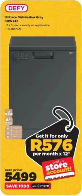 HiFi Corp DEFY 13 Place Dishwasher Grey offer