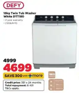 HiFi Corp DEFY 18kg Twin Tub Washer offer