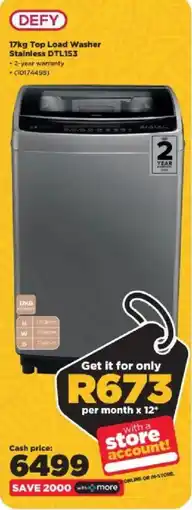 HiFi Corp DEFY Top Load Washer Stainless DTL153 offer