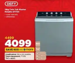 HiFi Corp DEFY 15kg Twin Tub Washer Metallic DTT151 offer