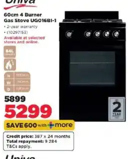 HiFi Corp Univa 60cm 4 Burner Gas Stove UG016BI-1 offer