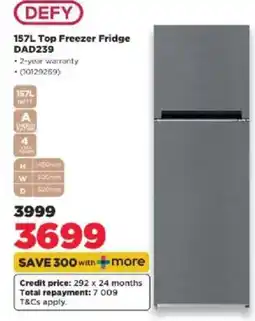 HiFi Corp DEFY 157L Top Freezer Fridge DAD239 offer