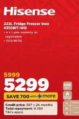 HiFi Corp Hisense 222L Fridge Freezer Inox offer