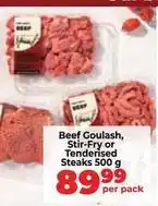 Food Lover's Market Spar - beef goulaş, stir-fry or tenderised steaks offer