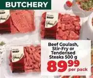 Food Lover's Market Beef gou lash, stir-fry or tenderised steaks offer