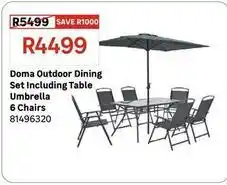 Leroy Merlin Doma outdoor dining set including table umbrella 6 chairs offer