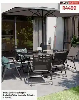 Leroy Merlin Doma outdoor dining set including table umbrella 6 chairs offer