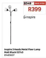 Leroy Merlin Inspire - 3 heads metal floor lamp matt black e27x3 offer